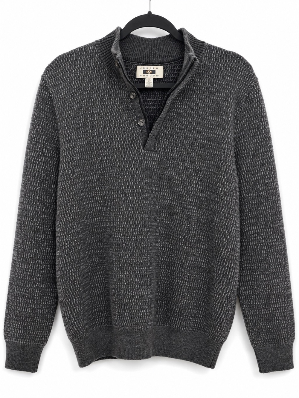 Joseph Abboud Merino Wool Blend Quarter Zip Mock Neck Sweater Charcoal Gray XXL